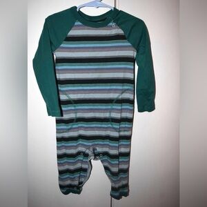 Tea Collection Green and Gray Striped Footie